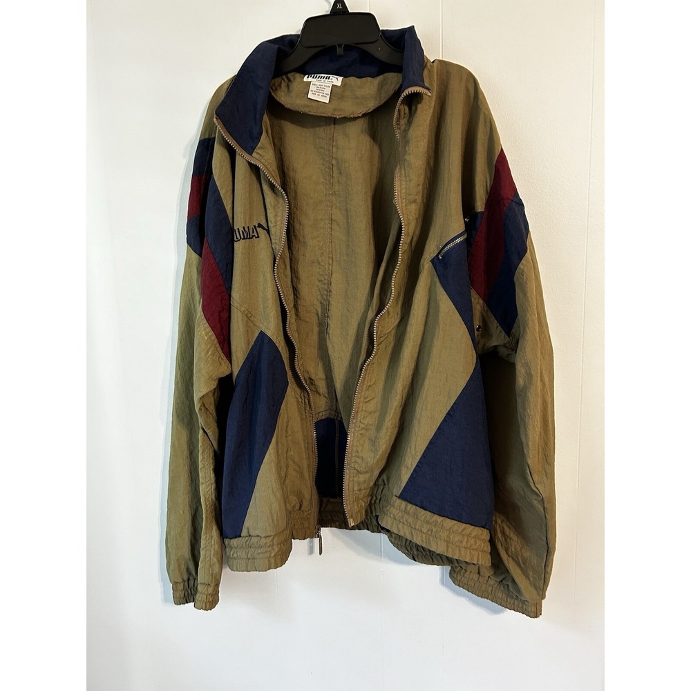 Vintage men's‎ puma windbreaker jacket. Burgundy blue green. Zip up. Large.